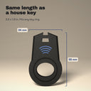 Spinek is 55 x 34 mm, about the length of a house key, and fits any key ring